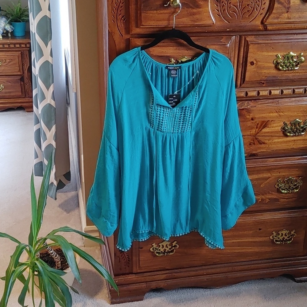NWT ROBERT LOUIS WOMEN'S TURQUOISE BOHEMIAN TOP SIZE LARGE